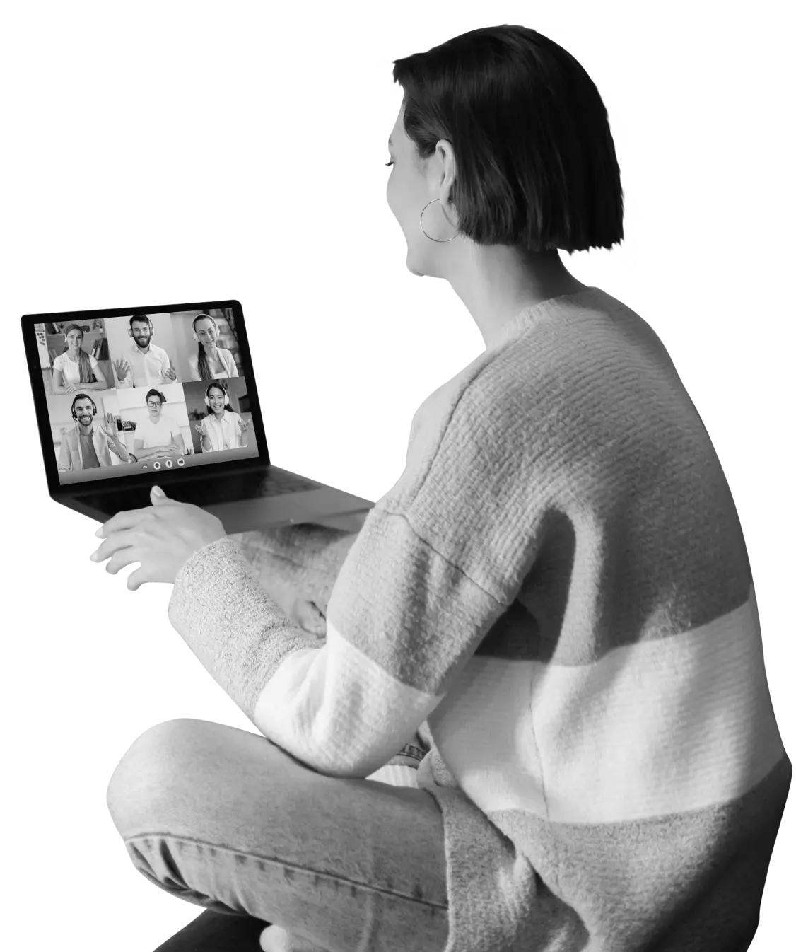 Chica tomando videoconferencias desde su computadora portatil
